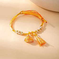 Gold Chinese Style Cotton Cord Woven Zongzi Charm Bracelets for Women, Gold, 8.27 inch(21cm)