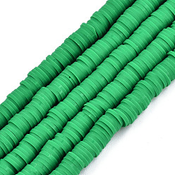 Verde Hechos a mano de los granos de la arcilla del polímero hebras, para suministros de manualidades de joyería diy, perlas heishi, disco / plano y redondo, verde, 6x0.5~1 mm, agujero: 1.8 mm, sobre 290~320 unidades / cadena, 15.75 pulgada ~ 16.14 pulgada (40~41 cm)