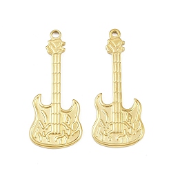 Настоящее золото 18K 304 подвески из нержавеющей стали, гитар, ионное покрытие (ip), ручная полировка, реальный 18 k позолоченный, 44x18.5x2 мм, отверстие : 2.8 мм