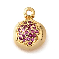 Pomegranate Латунные микропаве прозрачные подвески с фианитом, фруктовые прелести, реальный 18 k позолоченный, гранат, 12x9x3 мм, отверстие : 1.4 мм