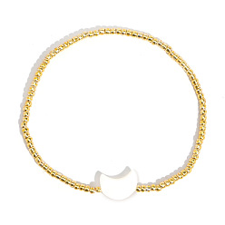 Луна 1ПК богемные летние стеклянные бисерные браслеты, браслеты из ракушек для женщин, луна, внутренний диаметр: 6-7/8 дюйм (17.5 см)