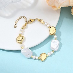 Настоящее золото 18K Браслеты из натурального барочного жемчуга кеши и латунных бусин для женщин, прямоугольник, наггетсы и картофель, реальный 18 k позолоченный, 7.09 дюйм (18 см)