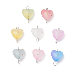 Нержавеющая Сталь Цвет 8 шт. 8 цвета матовые прозрачные акриловые подвески-соединители, звенья-сердечки с 304 двойными петлями из нержавеющей стали, разноцветные, цвет нержавеющей стали, 14.5x10x5.5 мм, отверстия : 2 mm и 2.5 мм, 1 шт / цвет