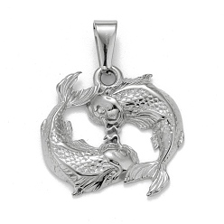 Рыбы Не тускнеющие 304 подвески из нержавеющей стали, , 12 созвездия/знаки зодиака, Рыбы, 29x29x3.4 мм, отверстие : 10x4.5 мм