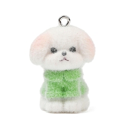 Собака Подвески из непрозрачной смолы с рисунком животных, с железной платиной петлей, собака, 31x21.5x21.5 мм, отверстие : 1.8 мм