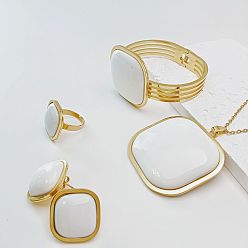 Белый Квадратные 304 браслеты из нержавеющей стали и смолы, кольца, серьги и ожерелья, наборы для женщин, белые, 17.52 дюйм (44.5 см)