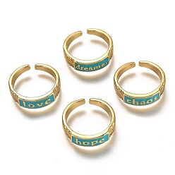 Himmelblau Manschettenringe aus Messingemail, offene Ringe, Wort, echt 18 k vergoldet, langlebig überzogen, Himmelblau, uns Größe 6, Innendurchmesser: 17 mm