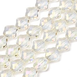 Light Yellow Electroplate Transparent Glass Beads Strands, Rhombus, AB Color Plated, Faceted, Light Yellow, 8x8x5mm, Hole: 1.3mm, about 72pcs/strand, 23.23''(59cm)