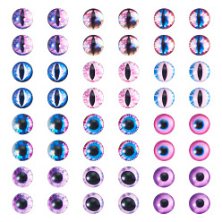 Purple 70Pcs 2 Styles Glass Cabochons, Half Round with Eye Pattern, Craft Eyes for Doll Making, Purple, 8x2mm, 35pcs/style