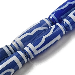 Other Plants Нити синих бусин дзи в тибетском стиле, окрашенные естественный агат бисер пряди, форма барабана, 29~30x10 мм, отверстие : 1.4 мм, около 10 шт / нитка, 11.81 дюйм (30 см)
