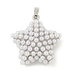 Звезда Покрытие стойки, подвески из латуни и АБС-пластика с имитацией жемчуга, без кадмия и без свинца, долговечный, платина, звезда, 26x25x9.5 мм, отверстие : 5x3.5 мм