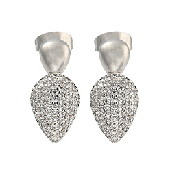 Платина Женские серьги-гвоздики из латуни в форме каплевидной формы с паве из кубического циркония, платина, 19x9 мм