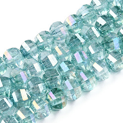 Light Sea Green Transparent Electroplate Glass Beads Strands, AB Color Plated, Faceted, Round, Light Sea Green, 8x7mm, Hole: 2mm, about 60pcs/strand, 14.96 inch(38cm)