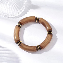 Светло-коричневый Акриловые бусины эластичные браслеты для женщин, трубка, с кокосом и латунью, загар, 3/8 дюйм (1.1 см), внутренний диаметр: 22 дюйм (56 см)
