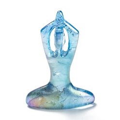 Deep Sky Blue Electroplate Natural Quartz Crystal Yoga Goddess Decorations, Reiki Crystal Healing Gift, Home Display Decorations, Deep Sky Blue, 13~14x49~51x73mm