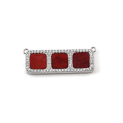 Dark Red Brass Micro Pave Clear Cubic Zirconia Connector Charms, with Resin, Rectangle with Square Links, Rack Plating, Long-Lasting Plated, Cadmium Free & Lead Free, Platinum, Dark Red, 12x32x3mm, Hole: 1mm