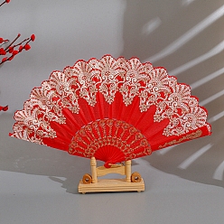 Красный Из пластика с тканевым складным вентилятором, винтажный веер с золотыми марками, для вечеринки свадебное танцевальное украшение, красные, 230 мм