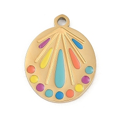 Разноцветный 304 нержавеющей стальной эмали подвески, овальные амулеты, реальный 18 k позолоченный, ионное покрытие (ip), красочный, 20x15.5x1.4 мм, отверстие : 1.8 мм