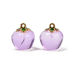 Средняя Орхидея Подвески из прозрачного стекла в виде яблок, с эмалью, спекающийся лак, средне орхидеи, 15.5x14x14 мм, отверстие : 1.2 мм