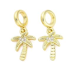 Настоящее золото 16K Латунное микропейв с кубическим цирконием европейские подвески с подвесками, кокосовая пальма, Подвески с большими отверстиями, без кадмия и без свинца, реальный 16 k позолоченный, 21.5 мм, отверстие : 4.2 мм