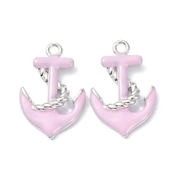 Pink Кулоны из экологически чистой латуни с эмалью, долговечный, якорь, реальный 18 k позолоченный, розовые, 25x16x3 мм, отверстие : 2 мм