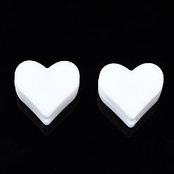 White Food Grade Eco-Friendly Silicone Beads, Chewing Beads For Teethers, DIY Nursing Necklaces Making, Heart, White, 13x14x8mm, Hole: 2mm