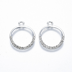 Platinum UV Plated Alloy Pendants, with Crystal Rhinestone, Ring, Cadmium Free & Lead Free, Platinum, 26x21.5x2mm, Hole: 2.5mm