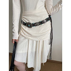 Черный Ремни-цепочки из сплава, смолы и искусственной кожи в стиле бохо, плоско-круглые, чёрные, 1000 мм