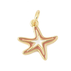 Индийский Красный Латунь эмаль прелести, прелести морская звезда, стойки покрытие, без кадмия и без свинца, долговечный, с целью перехода в кольце, реальный 18 k позолоченный, Индийская красная, 12.5x13.5x1.5 мм, отверстие : 3.5 мм