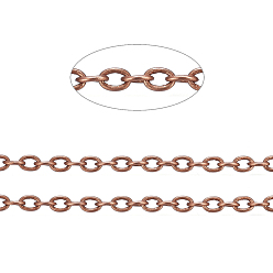 Red Copper Brass Cable Chains, Unwelded, with Spool, Oval, Cadmium Free & Nickel Free & Lead Free, Red Copper, 4x3x0.6mm, about 301.83 Feet(92m)/roll