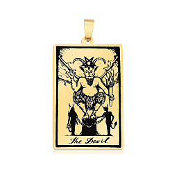 Golden 201 Stainless Steel Pendants, Laser Engraved Pattern, Tarot Card Pendants, Golden, The Devil  XV, 40x24x1mm, Hole: 8x4mm