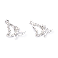 Platinum Rack Plating Brass Micro Pave Cubic Zirconia Charms, Long-Lasting Plated, Butterfly, Platinum, 12x19.5x2mm, Hole: 1.2mm