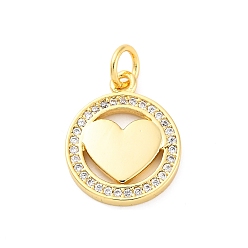 Сердце Латунные микро проложить кубического циркония подвески, без кадмия и без свинца, с оболочкой, плоско-круглые, реальный 16 k позолоченный, с целью перехода в кольце, сердце, 16x13x2 мм, отверстие : 3.5 мм
