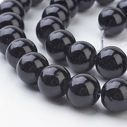 Black Natural Mashan Jade Round Beads Strands, Dyed, Black, 10mm, Hole: 1mm, about 41pcs/strand, 15.7 inch