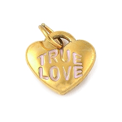 Лавандовый румянец 304 из нержавеющей стали шармы эмали, с целью перехода в кольце, сердце с настоящей любовью очарование, золотые, лавандовый румянец, 10.5x11x2.5 мм, отверстие : 3.3 мм