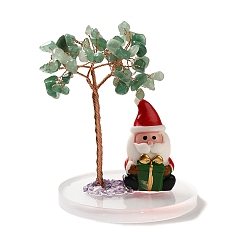 Зеленый Авантюрин Рождественские натуральные зеленые авантюриновые чипсы елочные украшения, Санта-Клаус акриловая основа с медной проволокой фэн-шуй энергетический камень подарок для домашнего офиса рабочий стол, 80x109 мм