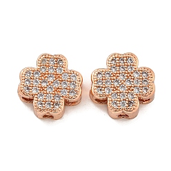 Розовое Золото Латунные шарики циркония кубической, долговечный, без свинца и без кадмия, клевер, розовое золото , 11x11x5 мм, отверстие : 1.6 мм