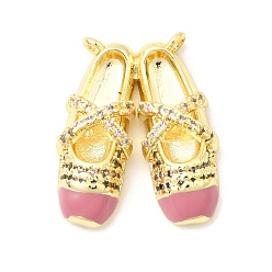 Золотой Латунные микро проложить кубического циркония подвески, с эмалью, балетки прелести, золотые, 21x17x5 мм, отверстие : 1~2 мм