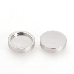 Stainless Steel Color 201 Stainless Steel Plain Edge Bezel Cups, Cabochon Settings, Flat Round, Stainless Steel Color, Tray: 8mm, 10x2mm
