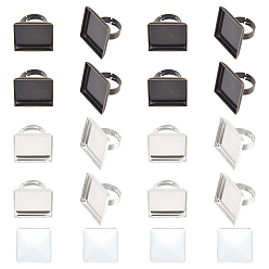 (52) Непрозрачная лаванда Набор для самостоятельного изготовления квадратного регулируемого кольца, включая латунные кольцевые хвостовики, кольцом площадку пустой, стеклянные квадратные кабошоны, разноцветные, 32 шт / коробка