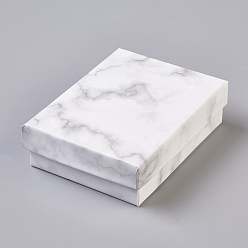White Paper Cardboard Jewelry Boxes, Rectangle, with Black Sponge inside, White, 9.1x7.1x2.8cm, Inner Size: 8.5x6.4cm