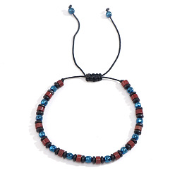 Природный Драгоценный Камень Браслеты из плетеных бусин с натуральными драгоценными камнями и синтетическими немагнитными гематитовыми бусинами., Браслеты из плетеной волоконной нити для мужчин, регулируемый