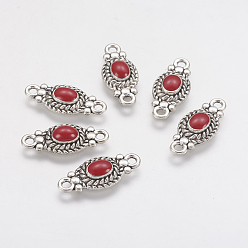 Red Alloy Links connectors, with Enamel, Oval, Antique Silver, Red, 21x9x3mm, Hole: 1.5mm