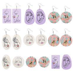 Mixed Color DIY Jewelry Earring Making Kits, include  Human Printed Acrylic Pendants, Brass Earring Hooks, Iron Open Jump Rings, Mixed Color, 44pcs/box