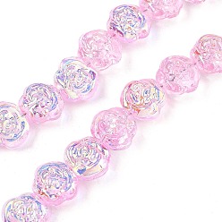 Бледно-Розовый Стеклянные бусины с гальваническим покрытием , цветок, с покрытием AB цвета, розовый жемчуг, 12.5x14x8.5 мм, отверстие : 1 мм, около 50~51 шт / нитка, 23.46''~23.86'' (59.6~60.6 см)