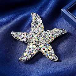 Платина Булавки со стразами, булавки для лацканов одежды из сплава, морская звезда, платина, 64.5x67 мм