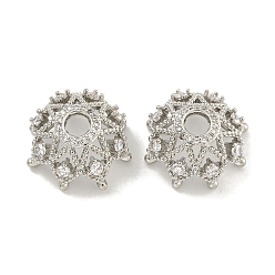 Платина Покрытие стойки латунь микро паве прозрачные колпачки из кубического циркония, долговечный, без свинца и без кадмия, цветок, платина, 19x17x7 мм, отверстие : 4 мм