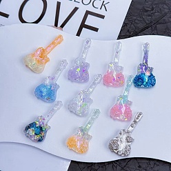 (52) Непрозрачная лаванда Светящиеся кабошоны из прозрачной смолы, гитар, с блеском порошок, светится в темноте, разноцветные, 44x20.5x10 мм