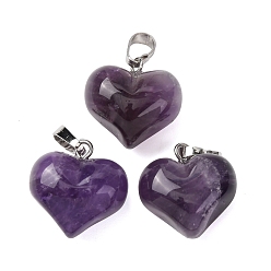 Аметист Подвески из натурального аметиста , подвески-сердечки с латунными застежками на порожках, платина, 17x17.5x11 мм, отверстие : 6.5x4 мм