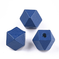 Marineblau Bemalte Naturholzperlen, Polyeder, marineblau, 15.5~16x15.5~16x12 mm, Bohrung: 3 mm